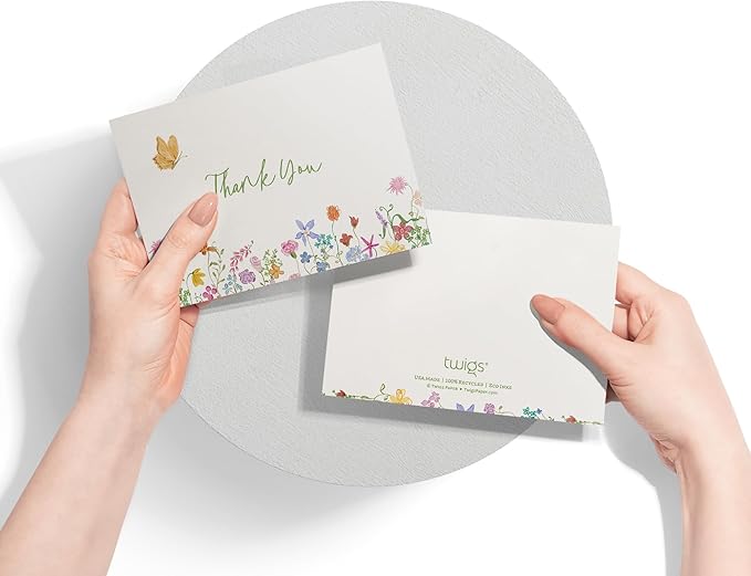 Twigs Quirky Florals Thank You Cards & Notes with Envelopes Set (12 Pack), Thank You Greeting Card, Perfect for Baby Shower, Business & Birthday, & Wedding, Holiday Thank You Cards, Appreciation Gifts