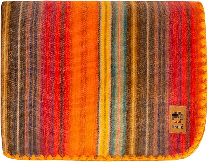 ALPAKITAS Alpaca Wool Blanket - Throw Size Bed Blanket - Alpaca Throw Blanket - Best Gift & Warm Blanket, Lightweight, Couch Blanket or Camp - Outdoor Blanket - 64 x 45 Inches (Orange)