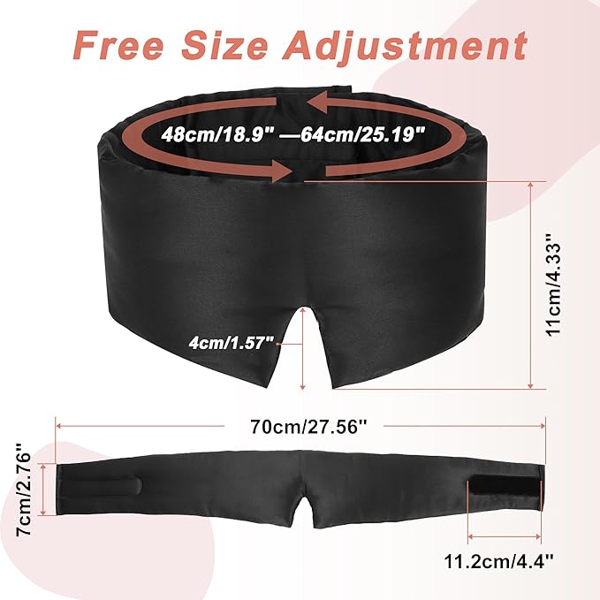 VOCOSTE 22 Momme Pure Silk Sleep Mask with Travel Pouch, 3D Contour Adjustable Blindfold for Side Sleepers, Eyelash Protecting for Natural Lashes & Extensions, Black