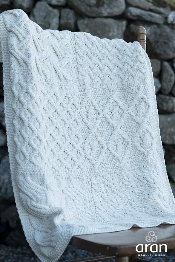 Aran Woollen Mills Supersoft Merino Knit Patch Cot Throw 22" x 32" (Natural)