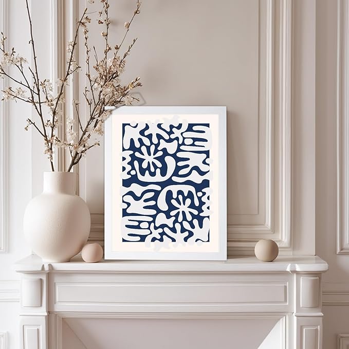 Monem Art Organic Coral Inspired Abstract Print - Modern Minimalist Cutout Shape Poster - Wall Decor for Living Room, Bedroom or Office - 12x16 White Framed Wall Art by Rs Lab Studio