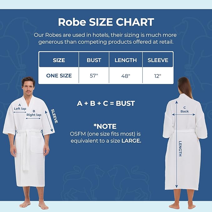 MONARCH Unisex Square Waffle Spa Kimono Robe – Soft Lightweight Fabric & Generously Sized Hotel & Spa Robe with Pockets