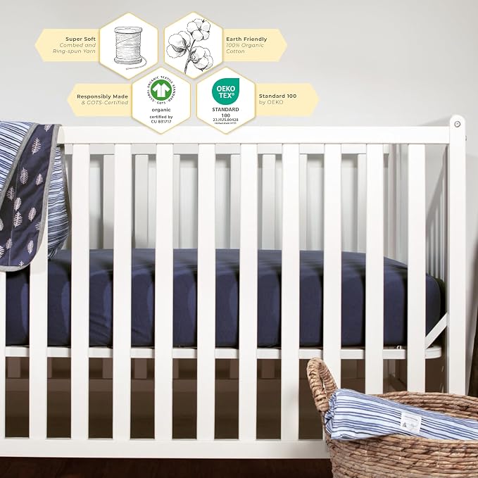 Burt's Bees Baby Essential Organic Cotton Fitted Crib Sheet, Breathable for Boy Girl Standard Crib & Toddler Mattresses