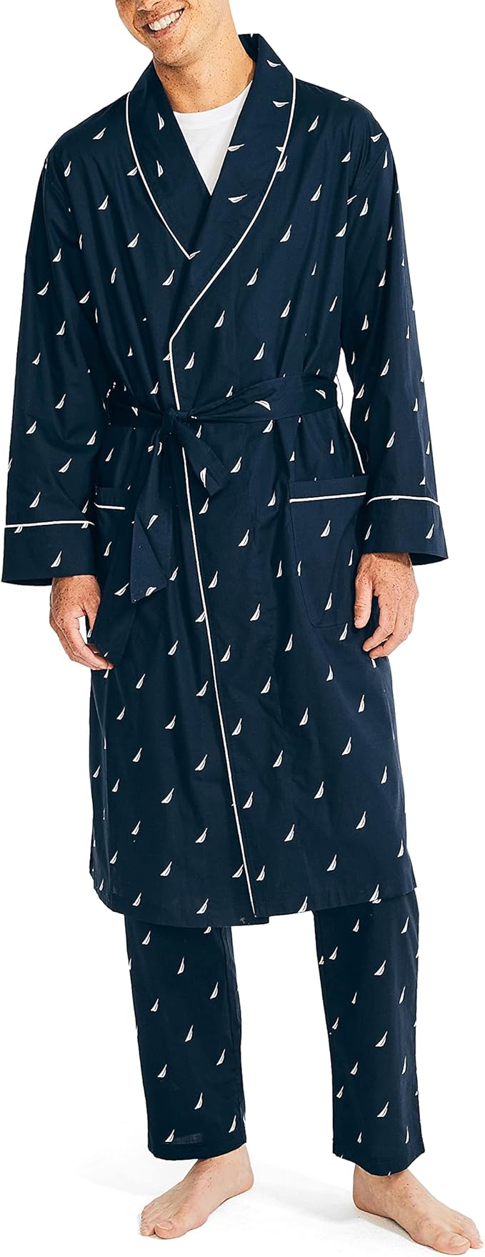 Nautica mens Long Sleeve Lightweight Cotton Woven Robe