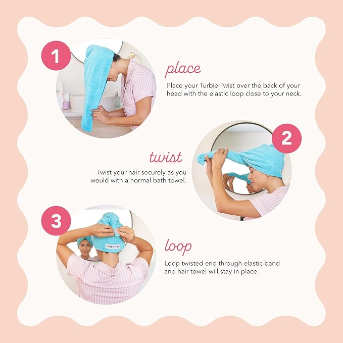 Turbie Twist 2-Pack Microfiber Hair Towel for Beauty, Travel, Gifting - Wrap Turban for Straight, Wavy & Curly Hair - Premium Personal Care - Kashmir & Frosted Mint
