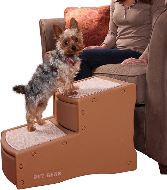 Pet Gear Easy Step II Pet Stairs, Toffee, 2 Step | For Cats/Dogs up to 150 Pounds, Portable, Removable Washable Carpet Tread, No Tools Required