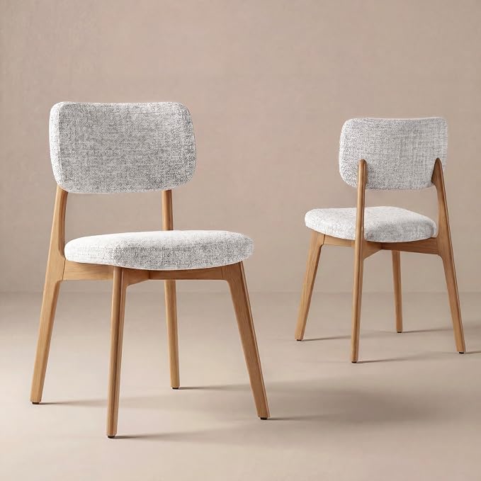 COLAMY Dining Chairs Set of 2, Modern Upholstered Kitchen Room Chairs with Solid Natural Oak Wood Legs, 5-Min Easy Assembly Anti-Wobble, High-Weight Fabric Farmhouse Side Chair, 300lbs,Oak,Beige