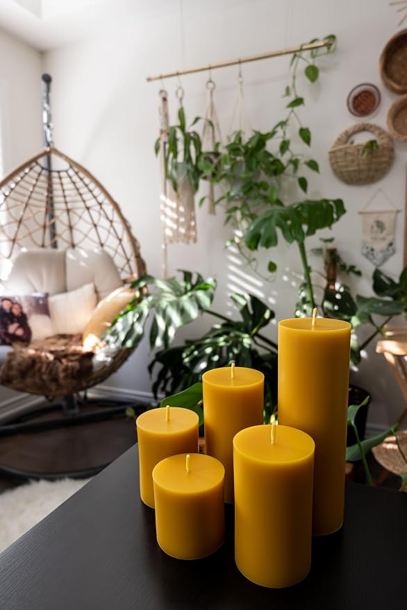 100% Pure Beeswax Candle – Long Lasting Burn – Non-Toxic & Hypoallergenic – Natural Honey Aroma – Handcrafted – Sustainably Sourced – Alternative Imagination – 3x6 Inch – Natural Yellow – 2 Pack