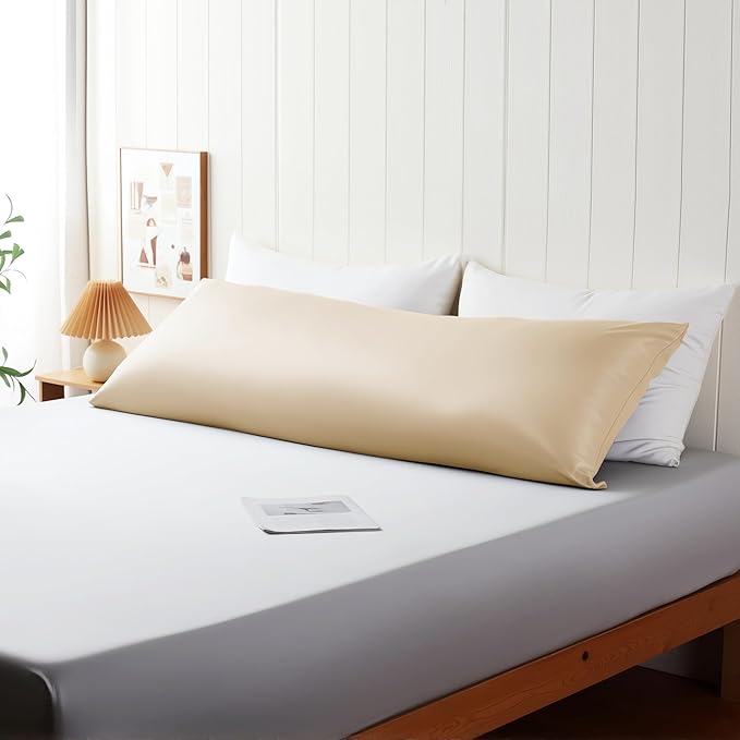 Body Cooling Pillow Case,Viscose Derived from Bamboo Long Pillow Protectors, 400 TC Soft Silky Breathable Summer Body Pillowcases with Zipper Hidden (Body Beige)