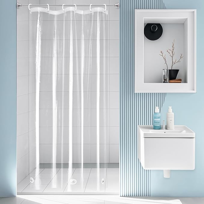 EurCross Extra Tall Shower Stall Clear Curtain Liner 36x84 inch with 3 Magnet Weights, Waterproof 9G PEVA Transparent Extra Long Plastic Shower Curtain for Tall Stall