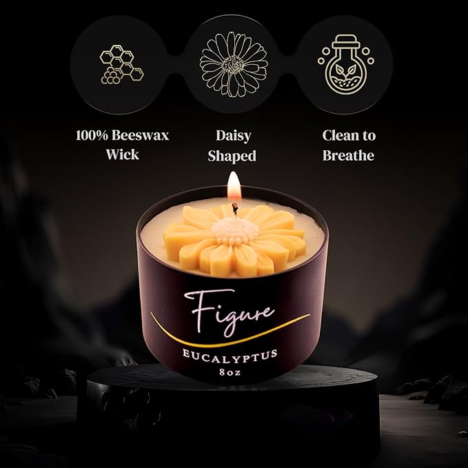 Yellow Daisy Scented Candle – Eucalyptus Aromatherapy | Hand-Poured in USA | All Natural for Women & Men | Organic Soy & Beeswax Blend | 100% Beeswax Wick | Gift-Ready Candle for Relaxation