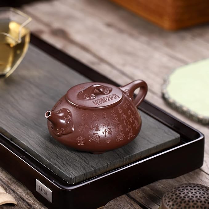 Zisha Teapot, Chinese Yixing Clay Handmade Teapot 8.9 Oz, Infuse Brew Kung Fu Loose Leaf Tea Maker -ruyiShipiao,Purple Clay