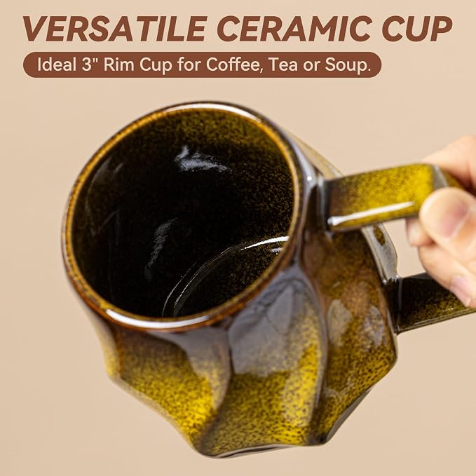 Amber Hearth Ceramic Coffee Mug - 17 oz Unique Reactive Glaze Coffee Cup with Ergonomic Large Handle, Ceramic Mug for Office Home, Birthday Gift for Men Women
