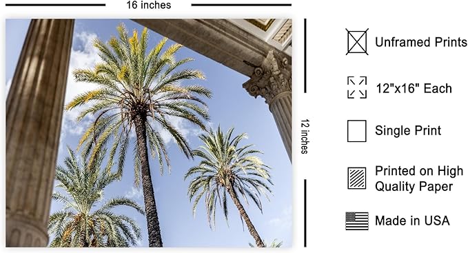 Monem Art Palermo Palm Trees Sicily Print - Tropical European Architecture Poster - Wall Decor for Living Room, Bedroom or Office - 12x16 Unframed Wall Art by Mareike Bohmer