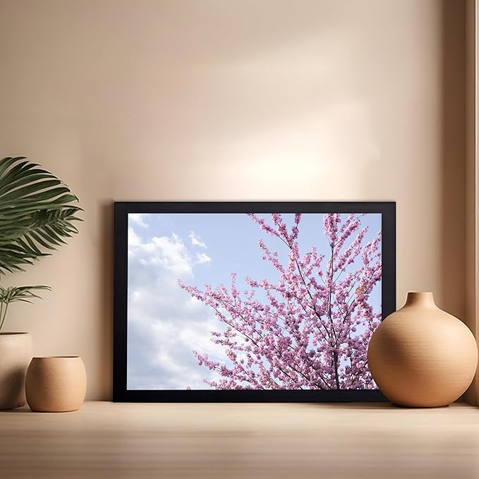 Monem Art Cherry Blossom Spring Sky Photography Print - Floral Nature Art Poster - Wall Decor for Living Room, Bedroom or Office - 16x20 Black Framed Wall Art by Mareike Bohmer