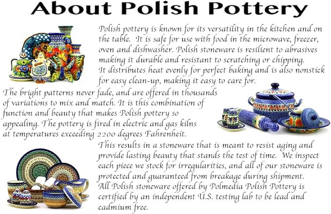 Polmedia Polish Pottery Bubble Mug 12 oz - Summer Wreath Pattern Handmade in Boleslawiec Poland by Ceramika Artystyczna + Certificate of Authenticity