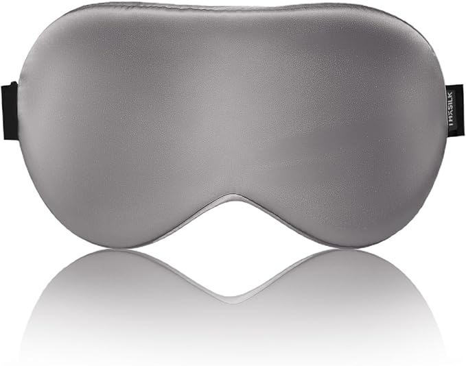 THXSILK Sleep Mask 100% 19 Momme Pure Mulberry Silk Super Smooth Cooling Sleep Eye Mask Blackout for Women/Man/Kids Eye Cover with Wide Head Strap Good Night Sleep Comfortable Travel and Nap, Grey