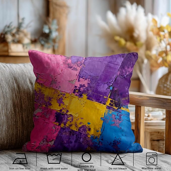 Shrahala Pink Art Watercolor Decorative Throw Pillow Cover, Purple Abstract Fuchsia Square Pillowcase Blended Double-Sided No Inserts for Bedroom Living Room Set of 2 (26 X 26 in)