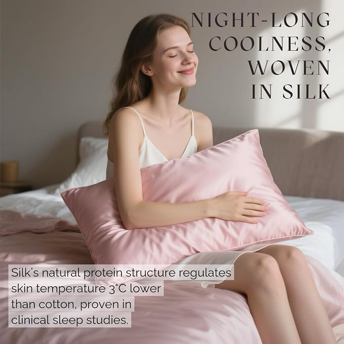Ravmix Silk Pillow Cases with Zipper, 21momme Mulberry Silk Pillowcase for Hair Skin Health, Soft Smooth Breathable Cool Pillow Cover for Beauty Sleep with Gift Box 1PC(King 20"x36", Soft Pink)