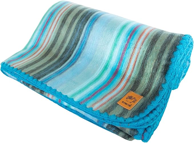 ALPAKITAS Alpaca Wool Blanket - Twin Size Bed Blanket - Alpaca Throw - Best Gift & Warm Throw, Lightweight, Couch or Camp- Outdoor - 75 x 38 Inches (Light Turquoise)