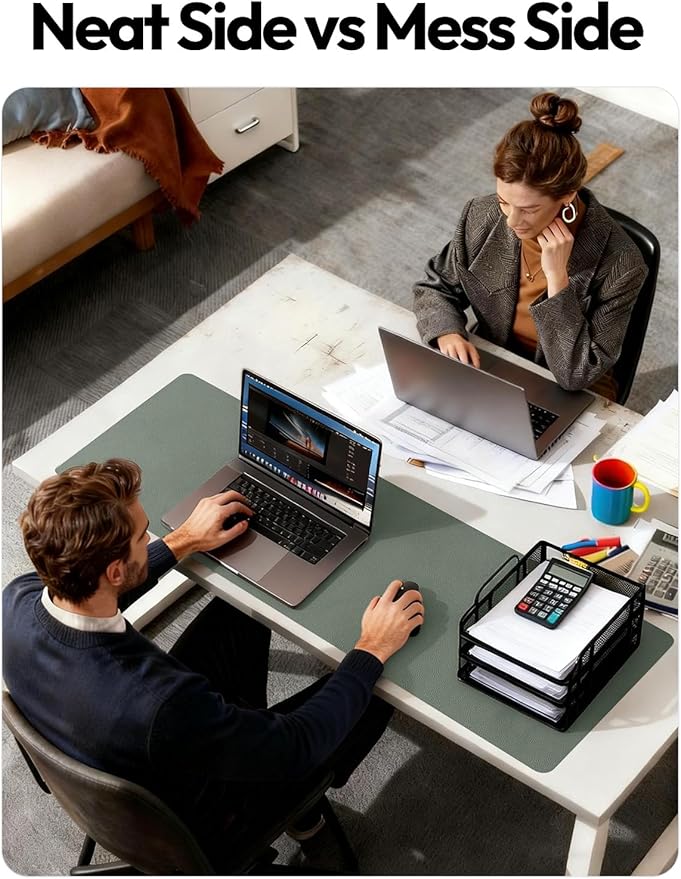 YSAGi Leather Desk Pad Protector, Office Desk Mat, Large Mouse Pad, Non-Slip PU Leather Desk Blotter, Laptop Desk Pad, Waterproof Desk Writing Pad for Office and Home (Dark Green,55" x 24")