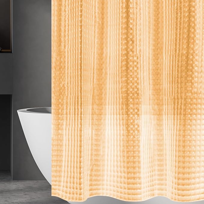 Beige 3D Crystal Plastic Shower Curtain Liner, 72x72 Inch Thin Lightweight Plastic Bathroom Shower Showroom Inner Curtain with Rustproof Metal Grommet Holes and Weighted Magnets