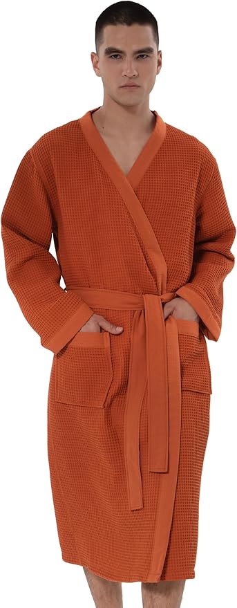 SEYANTE Turkish Cotton Waffle Robe for Men – Organic GOTS Certified Spa Bathrobe, Lightweight Kimono, Soft Cotton Bathrobe