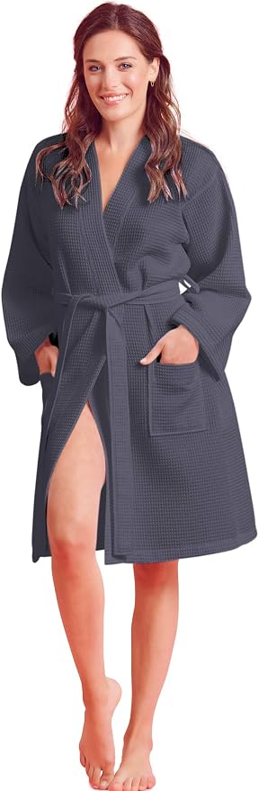 Soft Touch Linen Women's Kimono Waffle Robe-Luxurious & Absorbent & Quick Dry-Cotton & Polyester Blend
