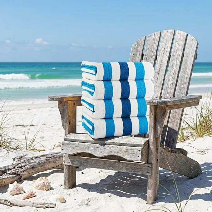 CASA COPENHAGEN Monaco Beach Towels Designed in Denmark Rough and Tough, Quick Dry, for Pool, Bath & Shower 30x60 inches 4 Pieces Cotton Beach Bath Towels Set - Navy Blue