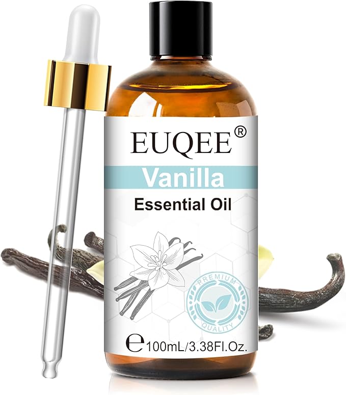 EUQEE Vanilla Essential Oil 118 ml Pure Vanilla Oil with Glass Dropper, Great for Diffusers, DIY Bath Bombs, Soap & Candle Making - 4Fl.Oz