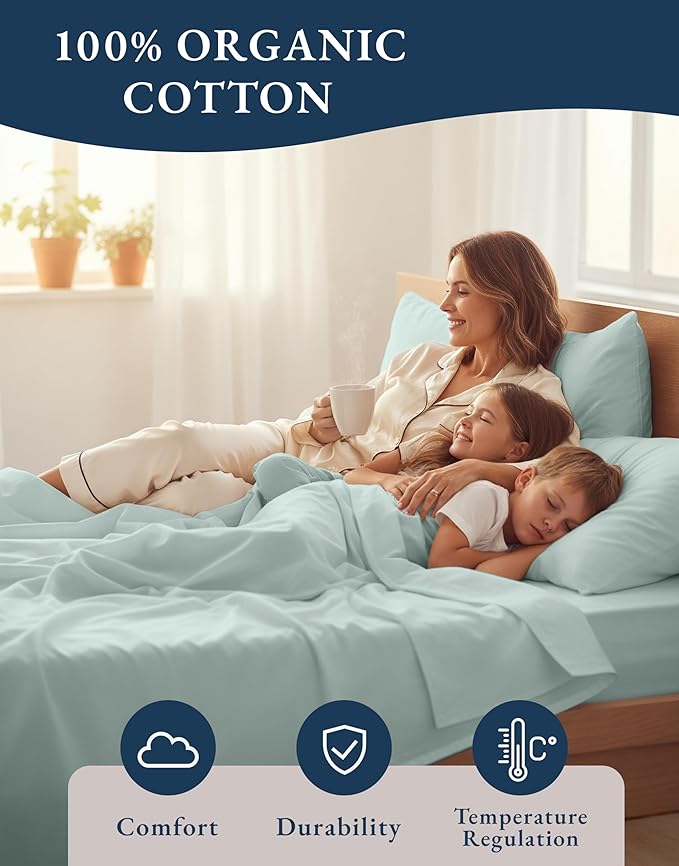 LANE LINEN 100% Organic Cotton Full Sheets Set 4-Piece Pure Percale Soft Bedding Breathable Fits Mattress Upto 15" Deep - French Blue