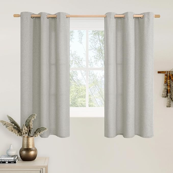 LAMIT Linen Curtains for Bedroom 45 inch Length 2 Panels, Linen Textured Light Filtering Curtain Panels Privacy Grommet Light Filtering Window Drapes for Boys Room, 2 Panels, W42 x L45, Light Grey