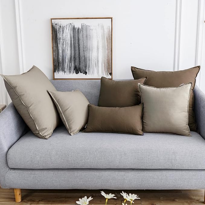 Jeanerlor Set of 2 Decorative 26"x26" Cotton Linen Chair Throw Pillow Case Green for Sofa Durable Classy, Comfortable Cushion Cover for Coffee Shop/Bar (65 x 65cm) Gray