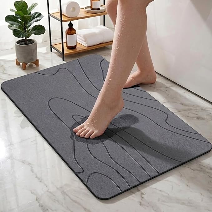 Stone Bath Mat – Non-Slip Diatomaceous Earth Shower Mat, Super Absorbent & Quick-Drying Bathroom Floor Mat, Easy-to-Clean Diatomite Bath Stone for Safer, Dryer Steps (23.6" x 15.4", Gray)