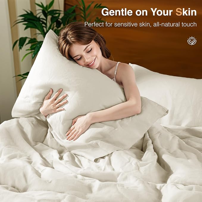 SONORO KATE 100% French Linen Duvet Cover King Size, Soft Breathable for Hot Sleepers, Moisture Wicking & Durable Cover Set - Zipper Closure & 4 Corner Ties Duvet Covers 3 Piece (Cream,King)