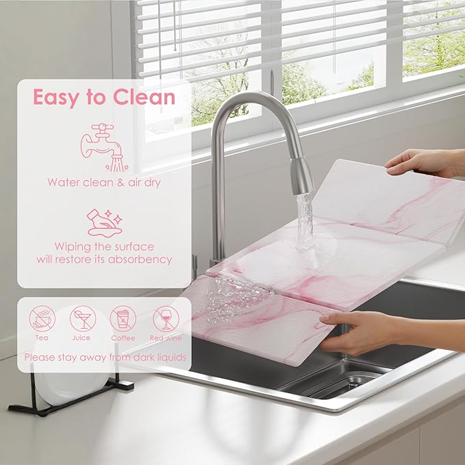 3 PCS Large Stone Dish Drying Mat for Kitchen Counter -24"x16" Absorbent Diatomaceous Earth Mat with Stone Faucet Mat & Soap Tray - Quick Dry, Collapsible, Non-Slip Countertop Organizer