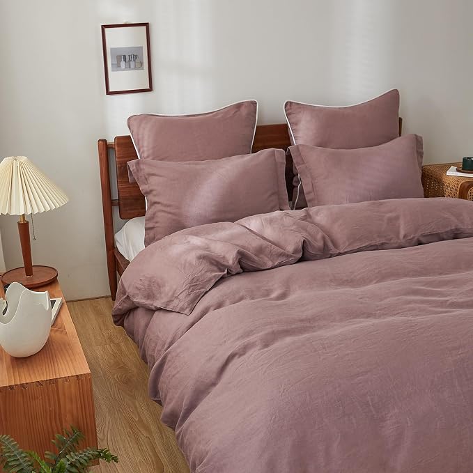 Simple&Opulence 100% Linen Duvet Cover Set, 3 PCS Natural French Flax Purple Duvet Cover King Size, Breathable Soft Comfy Linen Bedding Comforter Cover with 2 Pillowcases(Purple, 104"x92")