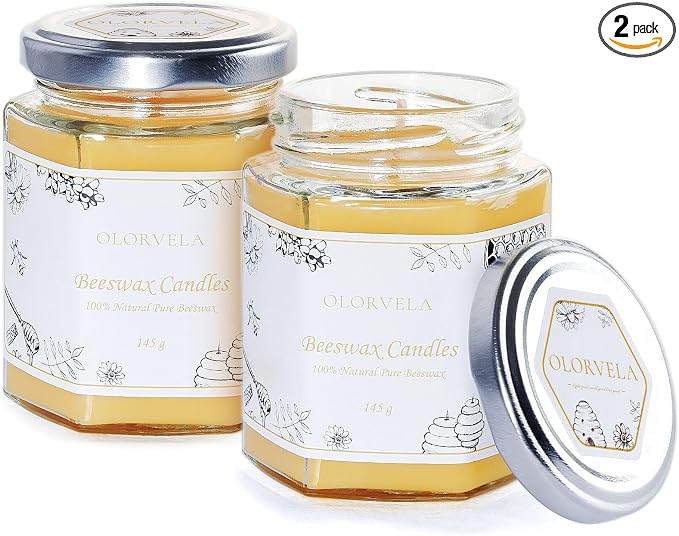 Jar Beeswax Candles-100% Natural Pure Beeswax Candles,5oz Unscented Beeswa Candle,Up to 30 Hours Burn Time, Bees Wax Candles for Decor,Party,Christmas 2 Pack