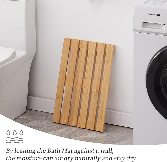 Bamboo Bath Mat for Shower with Non-Slip Rubber,Bathtub Mat,Floor Mat,Shower Mat for Indoor,Outdoor,Spa, Sauna, Pool (Natural, 20 * 13 * 1.4 inches)