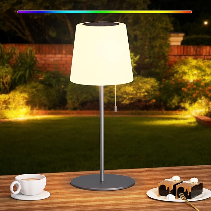 uuffoo Solar Lamp Waterproof 4000mAh Rechargeable with Remote, Solar Powered Outdoor Table Lamps Warm White & RGB, LED Battery Operated Lamp Portable for Outdoor Garden Patio (Gray)