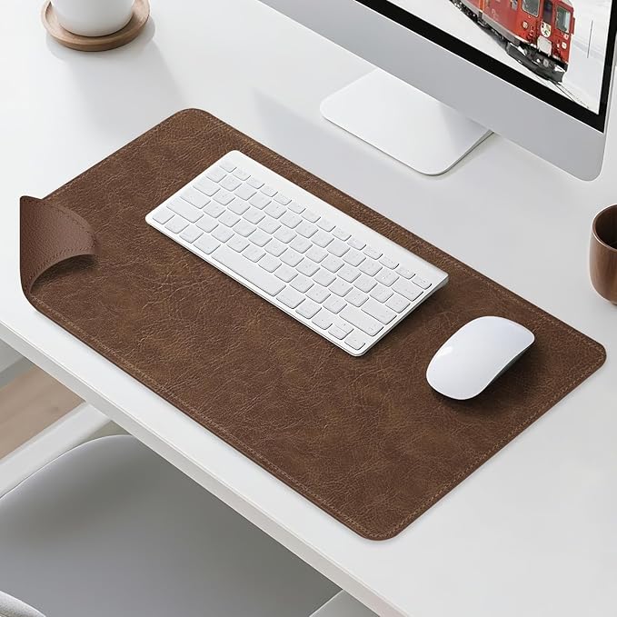 Imitation Crazy Horse Leather Desk Mat - Waterproof Desk Pad - Ideal for Large Mouse Pad and Desk Mats on Top of Desks (Brown+Brown, 33"*13")