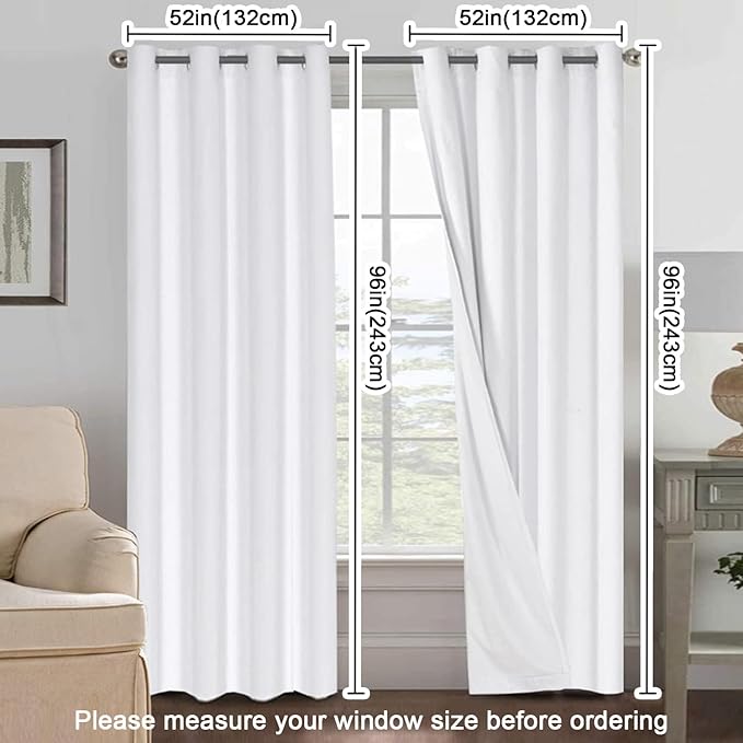 H.VERSAILTEX White Curtains 96 inches Long, 100% Blackout Curtains for Bedroom Thermal Insulated Linen Textured Curtains Living Room Grapes 2 Panel Sets, 52W x 96L - Inch