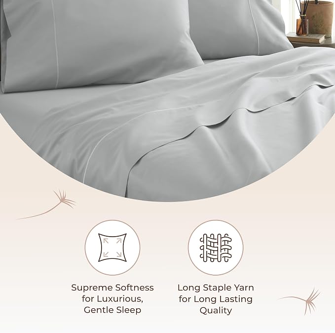 Certified Organic Queen Flat Sheet Only - 100% Organic Cotton Top Sheet with Luxurious Soft and Breathable 300 Thread Count Sateen Weave Finish - GOTS & Fairtrade Certified (Shore, Queen)