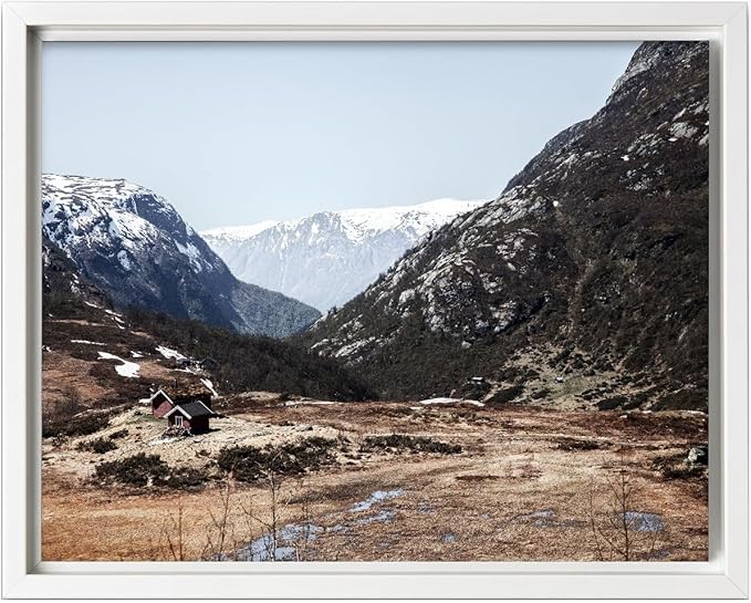 Monem Art Scandinavian Mountain Cabin Landscape Photography Print - Nordic Nature Scenic Art Poster - Wall Decor for Living Room, Bedroom or Office - 18x24 White Framed CANVAS by Mareike Bohmer