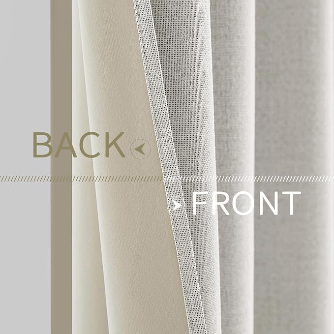 MIULEE 100% Blackout Linen Textured Curtains for Bedroom Solid Thermal Insulated Light Beige Grommet Room Darkening Curtains & Drapes Luxury Decor for Living Room 52 x 90 Inch (2 Panels)