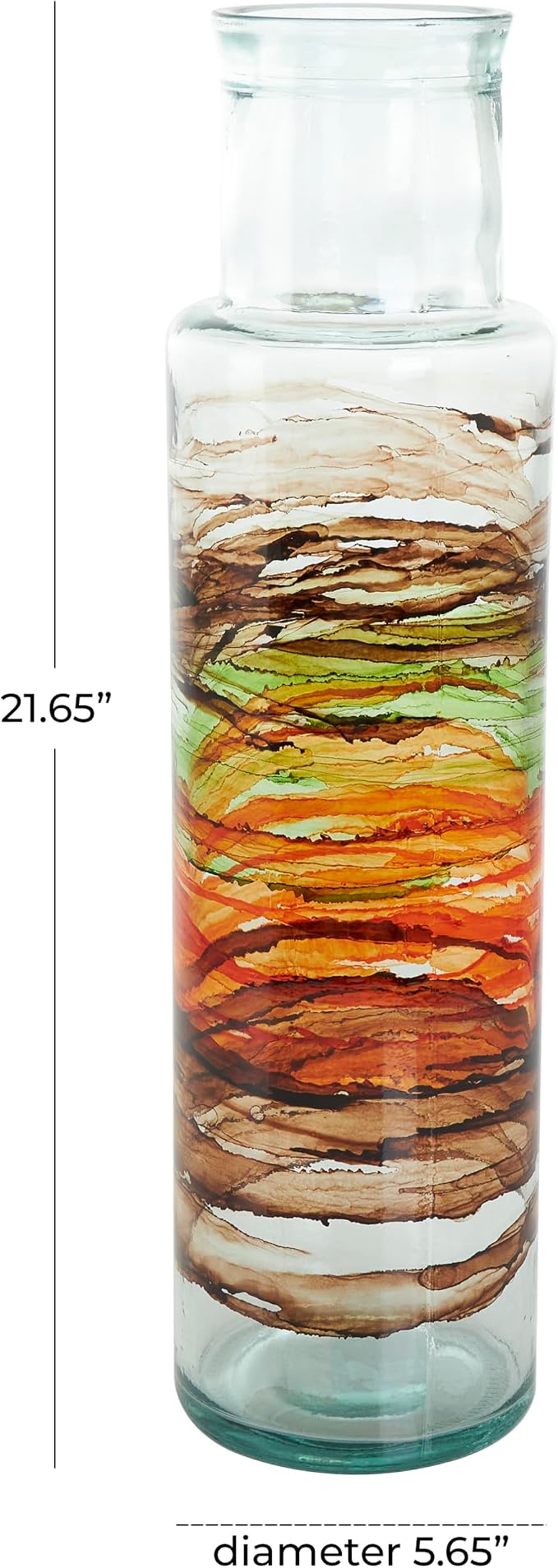 Deco 79 Recycled Glass Decorative Vase Abstract Centerpiece Vase with Swirled Colored Glass Bands, Flower Vase for Home Decoration 6" x 6" x 22", Clear