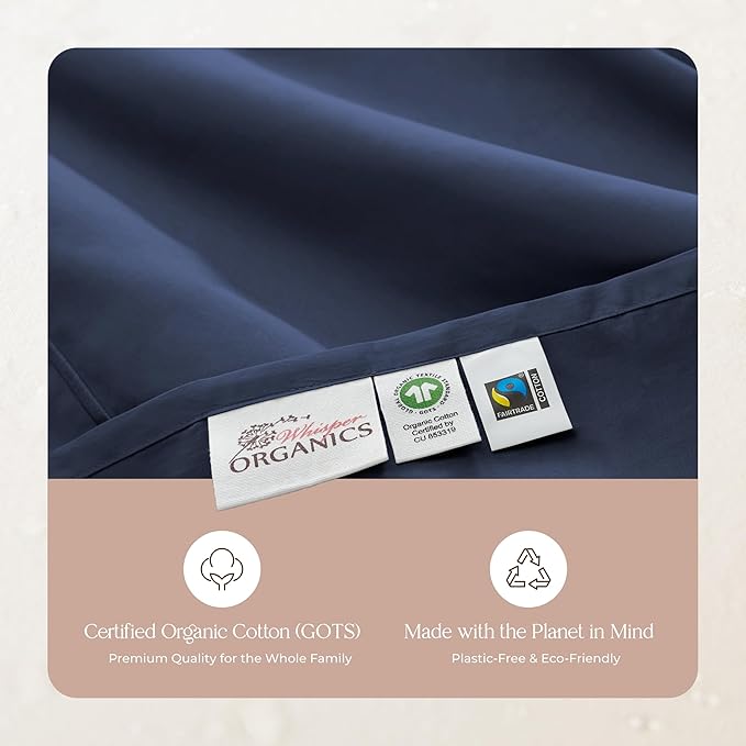 100% Organic Cotton Sheets King Size - GOTS Certified Organic Bed Sheets with Deep Pocket 300 Thread Count & Cozy Sateen Weave Gets Softer with Each Wash - Luxury 4 Piece Set (Navy, King)