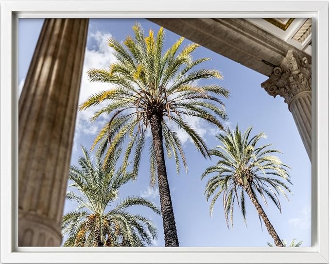 Monem Art Palermo Palm Trees Sicily Print - Tropical European Architecture Poster - Wall Decor for Living Room, Bedroom or Office - 18x24 White Framed CANVAS Wall Art by Mareike Bohmer