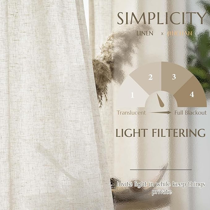 jinchan Linen Curtains for Living Room Bedroom Light Filtering Semi Sheer Curtains Boho Farmhouse French Country Cottage Core Decor Window Drapes Back Tab 96 Inch Length Tassel Beige