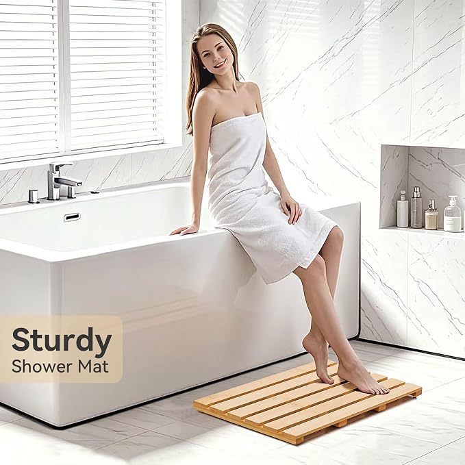 Bamboo Bath Mat for Tub, Non Slip Bath Mat for Shower, Waterproof Wood Bath Mat for Tub, Shower, Swimming Pool, Indoor ＆ Outdoor (21.3"*14.2")